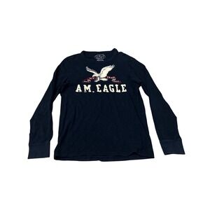 American Eagle Outfitters Mens Long Sleeve Graphic T Shirt Navy Blue